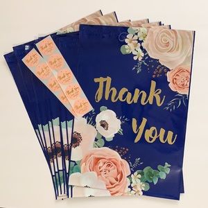 🆕 10 Blue Floral Thank You Poly Mailer Shipping Bags + Stickers New!